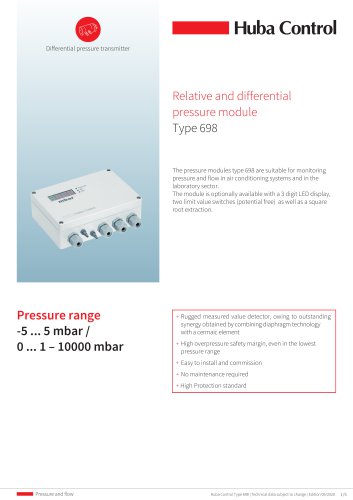 Relative and differential pressure module type 698