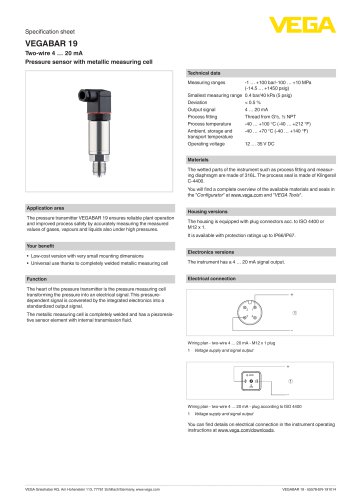 Specification sheet VEGABAR 19