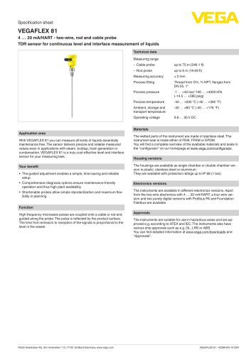 Specification sheet VEGAFLEX 81