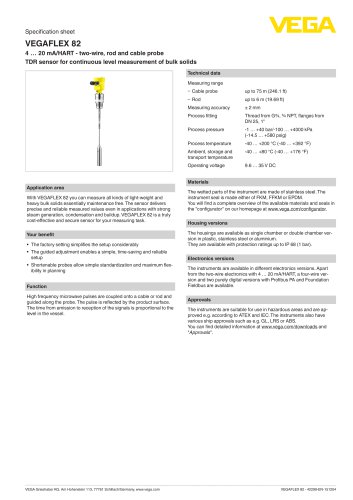 Specification sheet VEGAFLEX 82