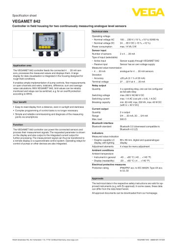 Specification sheet VEGAMET 842