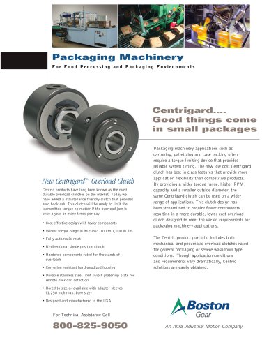 Centrigard Overload Clutches for Packaging Machinery