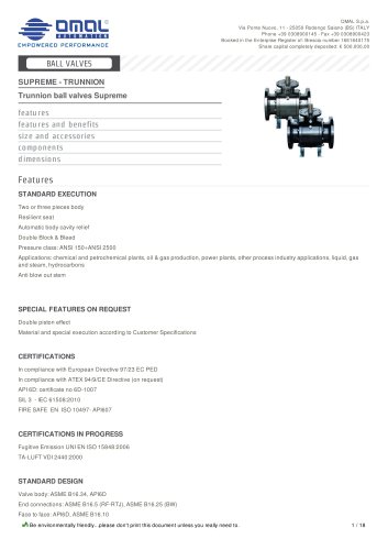 Trunnion ball valves Supreme