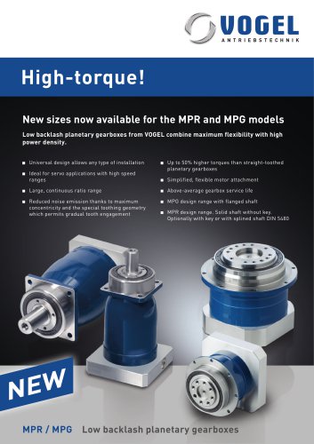 Low backlash planetary gearboxes MPR & MPG