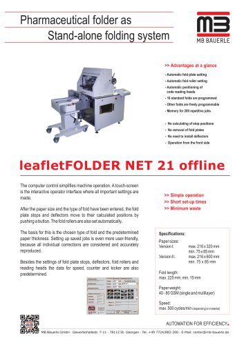 Pharmaceutical folder as Stand-alone folding system