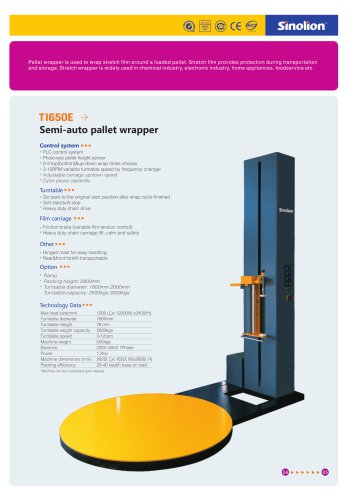 Sinolion  Semi-auto Pallet Stretch Film Wrapping  T1650E