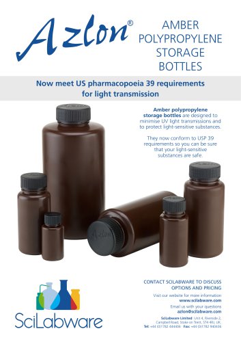 AMBER POLYPROPYLENE STORAGE BOTTLES