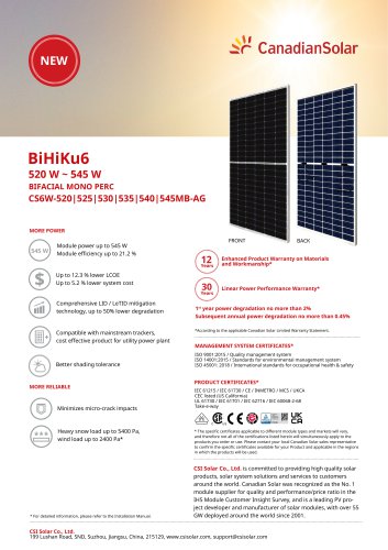 BiHiKu6 520 W ~ 545 W BIFACIAL MONO PERC