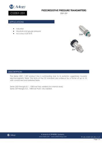 CI23SY-25Y PIEZORESISTIVE PRESSURE TRANSMITTERS